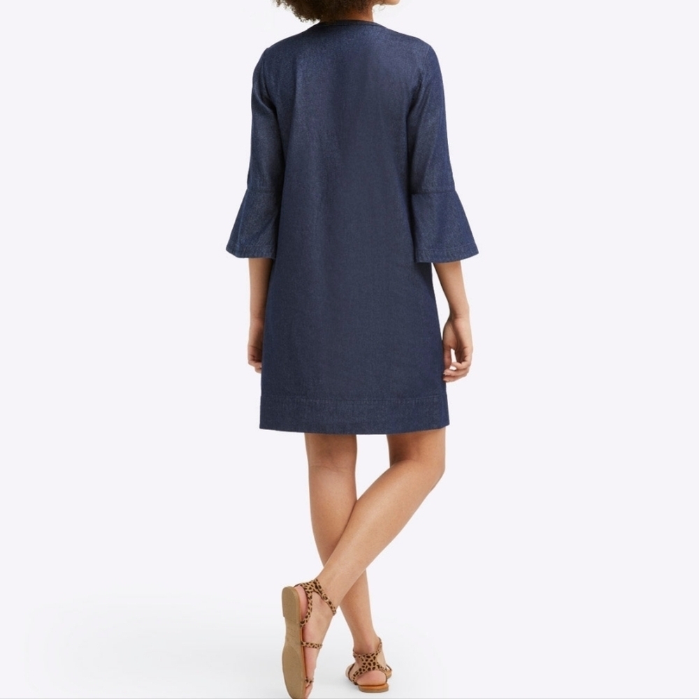 DRAPER JAMES Denim Blue Chambray Ruffle Shift Dress 2 Feminine - Picture 2 of 10